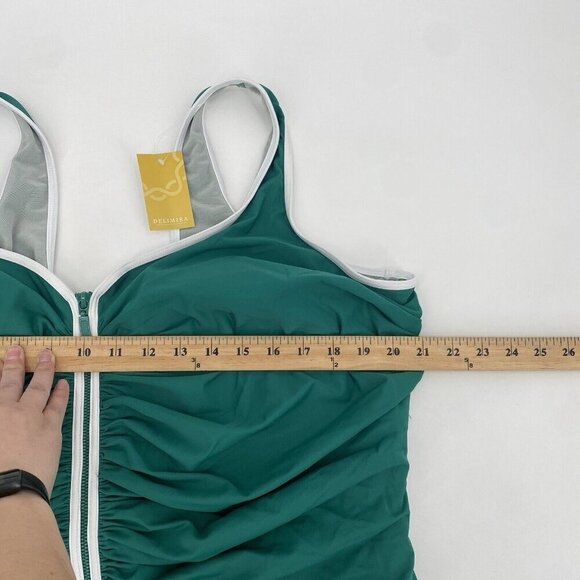 Delimira Plus Size 24 Dark Green Zipper Front One Piece Swimsuit NWT - Picture 8 of 10